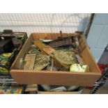 A box containing brass name plates/plaques: Milners, Whitfield,