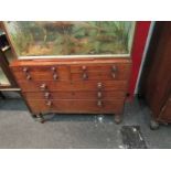 A mahogany chest of six drawers, turned handles and turned feet,