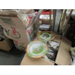 Three boxes containing a collection of cabinet plates including ribbon and Royal Doulton