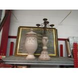 A 20th Century pottery lidded urn and table candle stand (2)