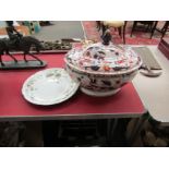 An Imari "Peony" pattern lidded tureen a/f and a Minton's "Strathearn" floral pattern dinner plate