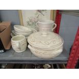 A quantity of Italian handmade dinner wares, bowls, covered dish,