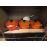 A quantity of Le Creuset cooking pans