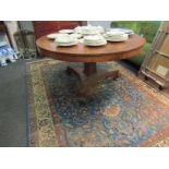 An early Victorian mahogany breakfast table with faceted support to scrolled plateau base