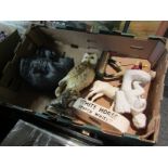 Two boxes of ornamental figures including bear,