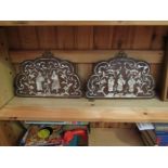 A pair of 19th Century Chinese mother-of-pearl plaques on heavy wood bases,