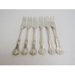 A set of six Elizabeth II. Sheffield 1961 silver King's pattern dessert forks.