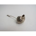 An Edwardian silver novelty sifter spoon, the bowl shaped as a conch shell. Birmingham 1907.