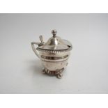 A George IV silver mustard pot of oval form with egg and dart rim,