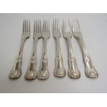 A set of six George IV silver King's pattern table forks. London 1823. By William Chawner II.