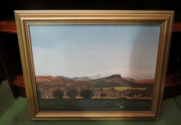 GEORGE K BARR: "Winter light on Comrie Hills from the road to the Linn" acrylic picture, - Image 2 of 2