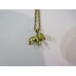 A 9ct gold neck chain, 46cm long hung with a 9ct gold elephant pendant,