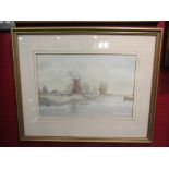 A Jason Partner print depicting Broads Windmill, framed and glazed,