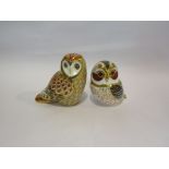Two Crown Derby owl paperweights with gold stoppers