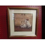 A print depicting two Jack Russells sitting by the aga,