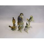 Karl Ens: Wren porcelain figure and Goebel kingfisher, Crown Derby Peregrine Falcon paperweight etc.