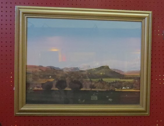 GEORGE K BARR: "Winter light on Comrie Hills from the road to the Linn" acrylic picture,