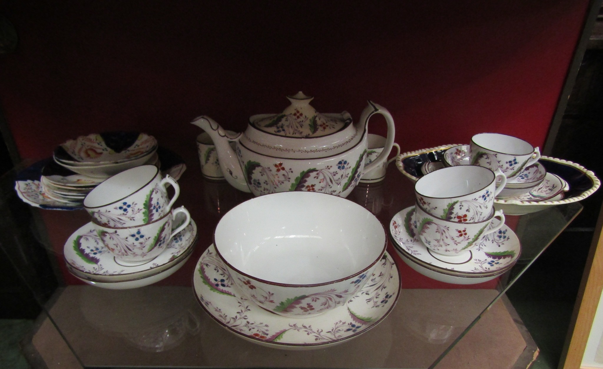 a late 18th/early 19th Century white ground and lustre ware part tea set and a selection of plates