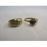 A 9ct gold floral ring and gem set ring marked 750