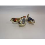 Three Crown Derby bird paperweights including a wren