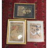 Three framed and glazed Art Nouveau style advertising prints