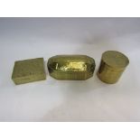 Three engraved brass boxes