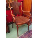 Circa 1900 a "Jacob and Josef Kohn" of Vienna Arts & Crafts bentwood elbow chair with embossed seat
