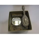 A quantity of silver items including silver hand mirror, brushes and button hook etc.