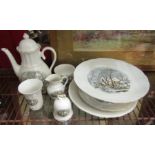 Crown Bavaria "Winter Scene" porcelain - coffee pot, plates,