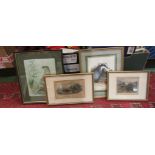 Four prints including wounded pheasant, setter and pointer,