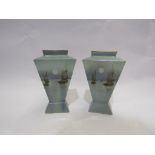 A pair of Shelly porcelain vases decorated with ships,