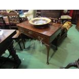 A Georgian mahogany single drawer side table on slender cabriole legss,