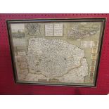 A modern John Speed map of Norfolk, framed and glazed,