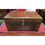 A brass inlaid workbox with fitted interior and lift-out tray having brass carrying handles