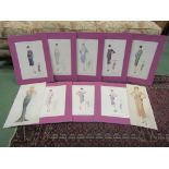 A selection of 1920's/30's lithograph illustration fashion prints,