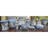 A selection of Wedgwood blue Jasperware including vases and jugs