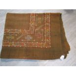 A Turkish hand woven wool throw, hand embroidered,