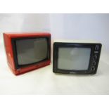A 1980's Philips television in red casing and a cream Hitachi example (2)