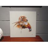 RYAN: An acrylic on canvas of a Spaniel grasping a pheasant, signed lower right, 40cm x 39.