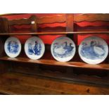 Four Norfolk Blueware plates depicting "Geese, Ducks,