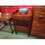 A George III mahogany night stand the galleried top with fret handles having a single drawer and