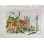 DOROTHY CLARK: An ink and watercolour of Capel's House, March 1977, framed and glazed,