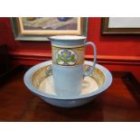 An early 20th Century Lynton Pottery powder blue wash bowl and jug, Deco design,
