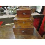 A rosewood and Mother-of-pearl inlaid sewing box a tea caddy and a parquetry inlaid box (3)