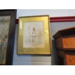 A 1920's watercolour portrait of young girl amongst reeds and lilies, framed and glazed,
