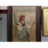 GWEN MAY (XIX/XX): An oak Arts & Crafts framed oil on canvas of a young girl. Details verso.