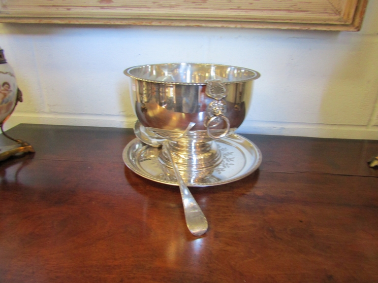 A quantity of silver plate including punch bowl, tray,