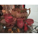 An early Victorian jug with leaf and vine design a/f together with four pieces of pink lustreware