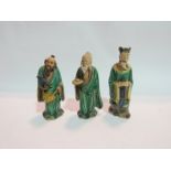 Three early 20th Century Chinese pottery sages, tallest 12.