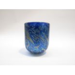 An iridescent glass vase in the style of Siddy Langley, unmarked, blue and turquoise colours, 13.